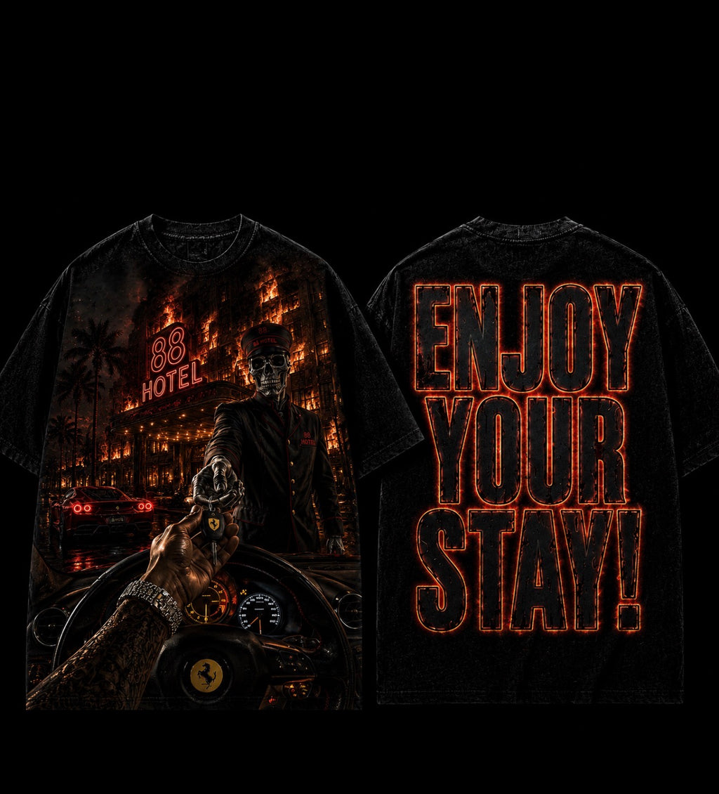 88 Hotel Enjoy Your Stay Oversized Graphic T-Shirt