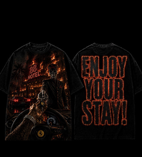 88 Hotel Enjoy Your Stay Oversized Graphic T-Shirt