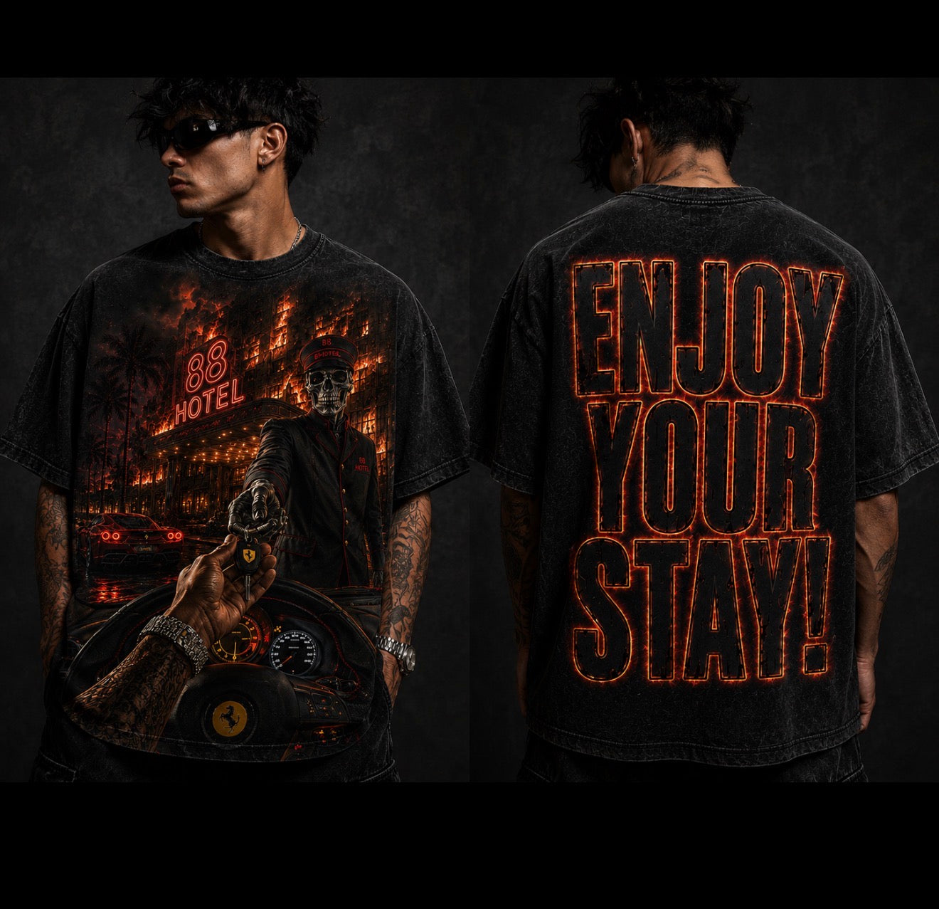 88 Hotel Enjoy Your Stay Oversized Graphic T-Shirt